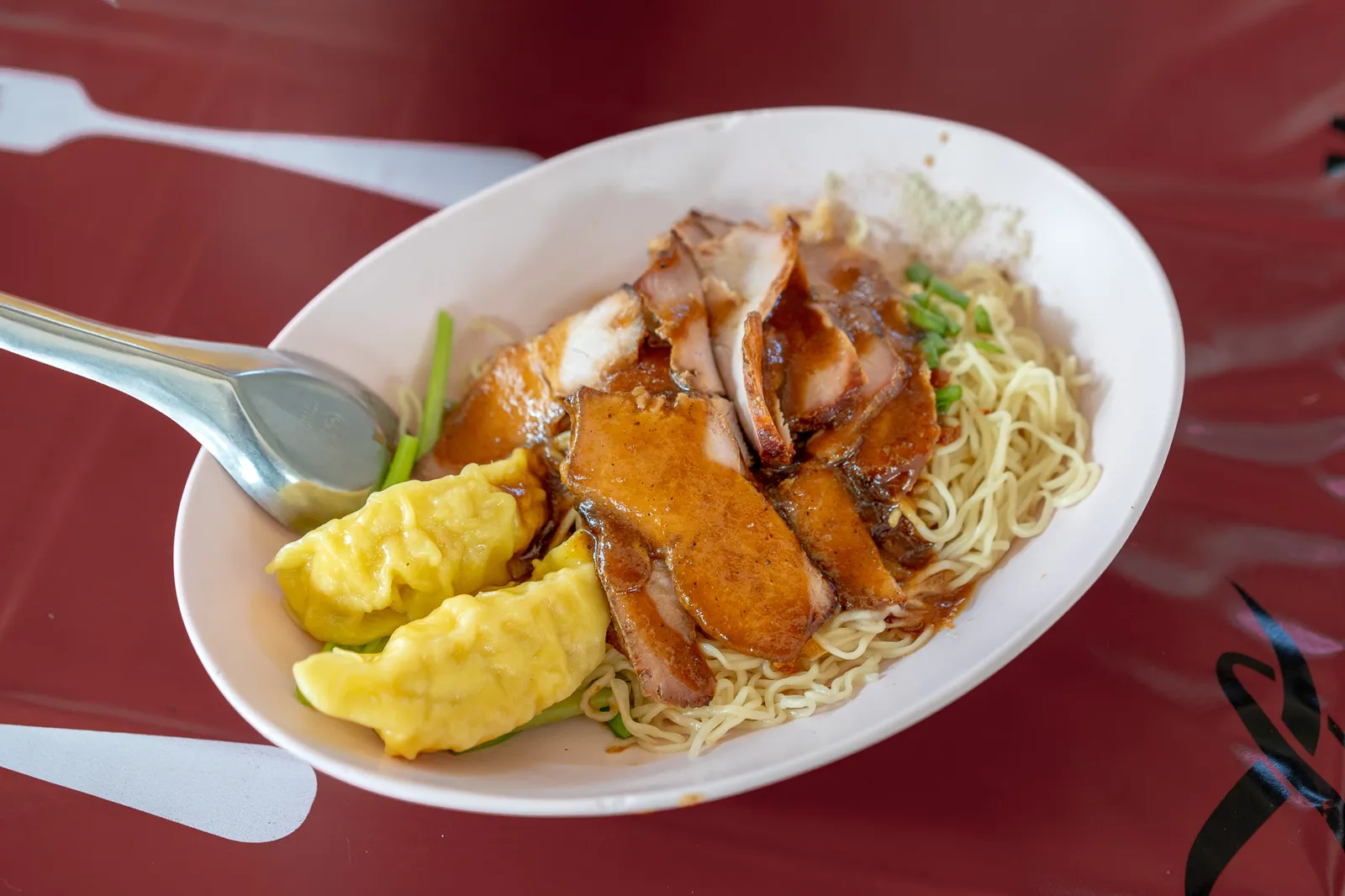 Moo Daeng — BBQ pork over noodles